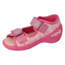 Sandales pour enfants Befado avec empiècement en cuir 063X015 rose à paillettes 1