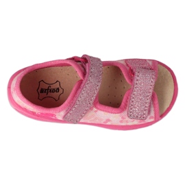 Sandales pour enfants Befado avec empiècement en cuir 063X015 rose à paillettes 2