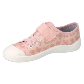 Chaussons enfant Befado avec velcro 351Y033, rose avec papillons 1