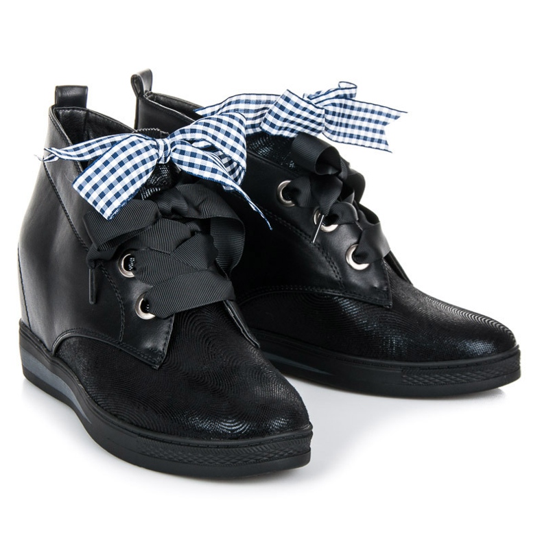 Vinceza Baskets noires à ruban 1