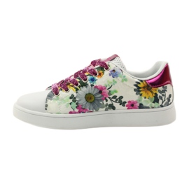 American Club Baskets américaines à fleurs avec incrustation de cuir rose multicolore jaune bleu blanc 2