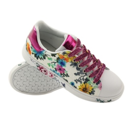 American Club Baskets américaines à fleurs avec incrustation de cuir rose multicolore jaune bleu blanche 3