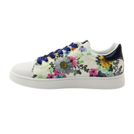 American Club Baskets américaines à fleurs avec incrustation de cuir bleu marin rose blanche 2