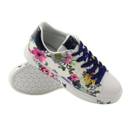 American Club Baskets américaines à fleurs avec incrustation de cuir bleu marine rose blanc 3