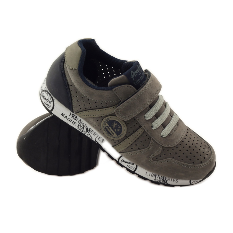 American Club Assise plantaire en cuir de sport américain perforé bleu marine gris 3