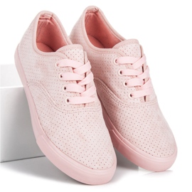 Baskets ajourées en suède rose 3