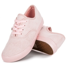 Baskets ajourées en suède rose 2