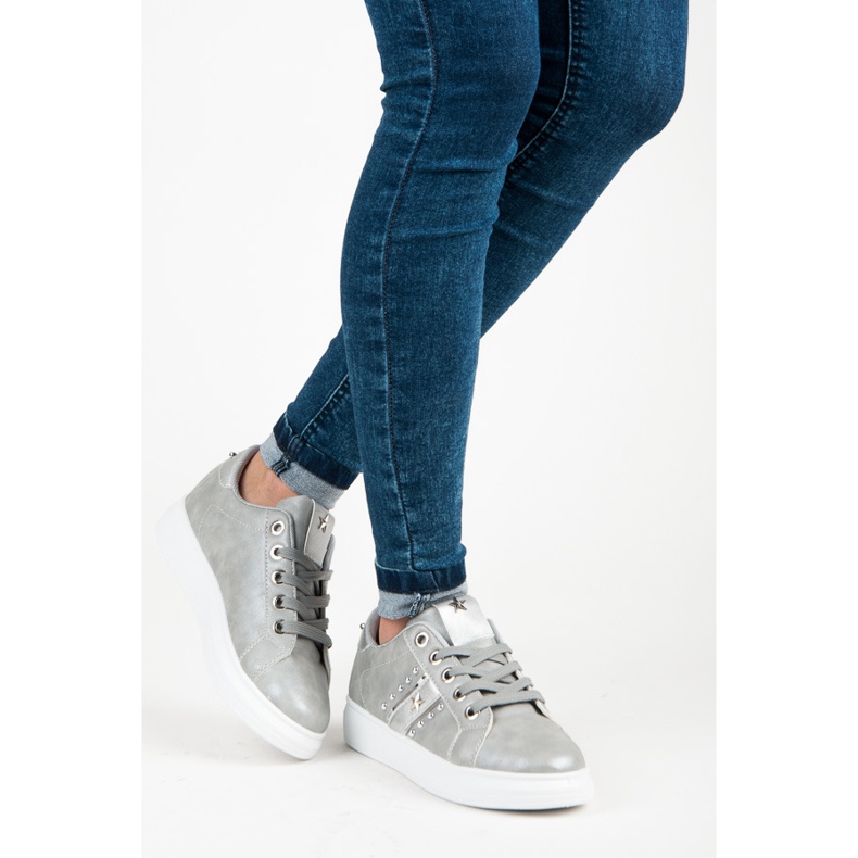 Baskets nouées argentées gris 2