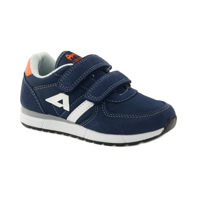 American Club Chaussures de sport à semelle intérieure en cuir américain bleu marin orange blanche 1