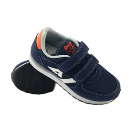 American Club Chaussures de sport à semelle intérieure en cuir américain bleu marin orange blanche 3