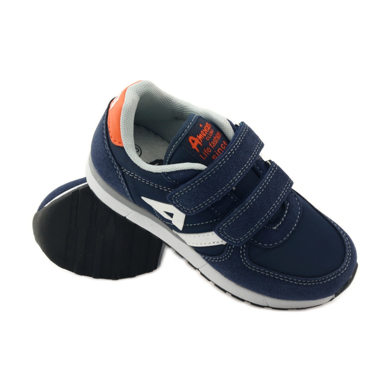 American Club Chaussures de sport à semelle intérieure en cuir américain bleu marine orange blanc 3