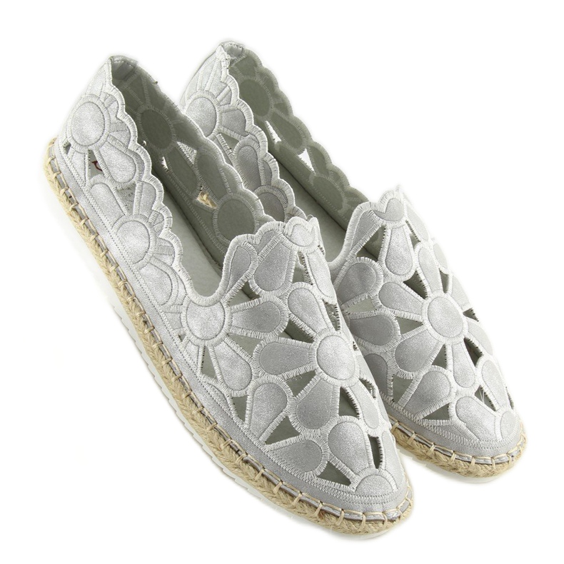Espadrilles femme argentées ajourées LT86 Silver gris 1