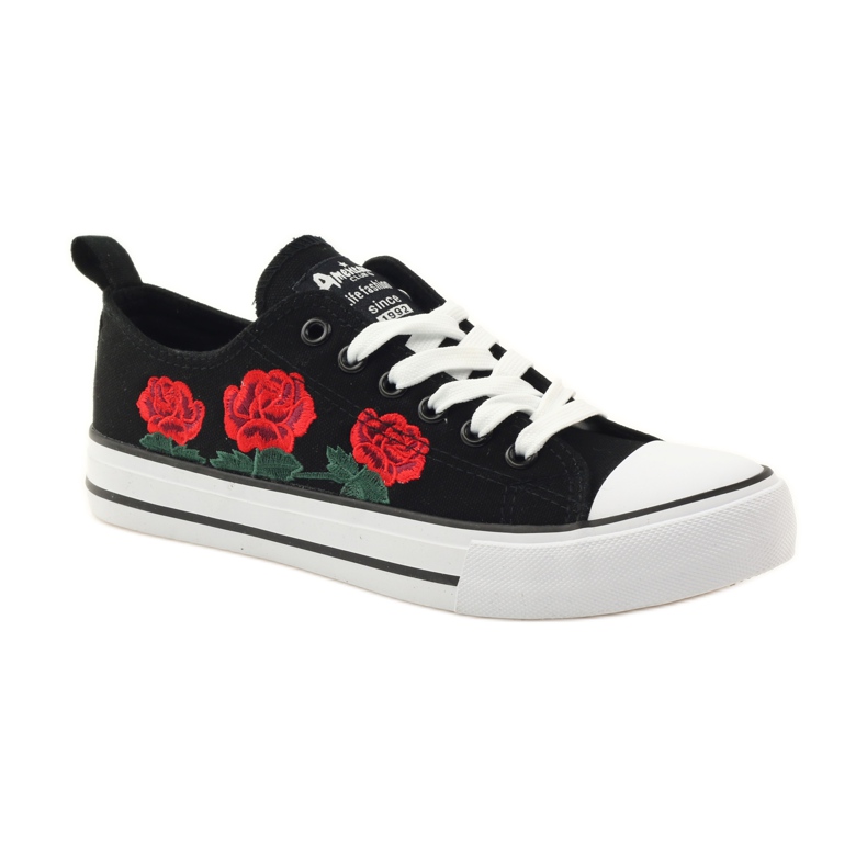 American Club Sneakers avec roses brodées American 17035 rouge noir blanc 1