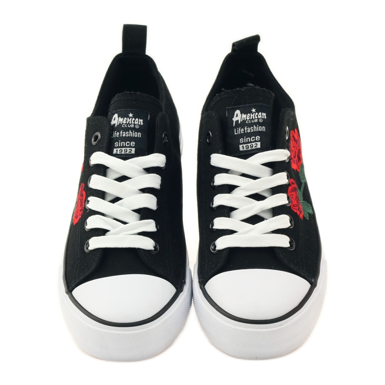 American Club Sneakers avec roses brodées American 17035 rouge noir blanc 4