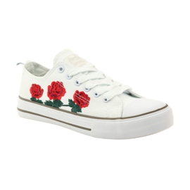 American Club Sneakers avec roses brodées American 17035 rouge blanc 1