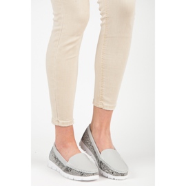 Vinceza Mocassins en cuir imprimé serpent gris 1