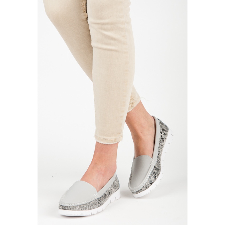 Vinceza Mocassins en cuir imprimé serpent gris 2
