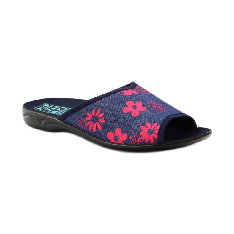 Chaussons femme à fleurs Adanex bleu marine rose 1