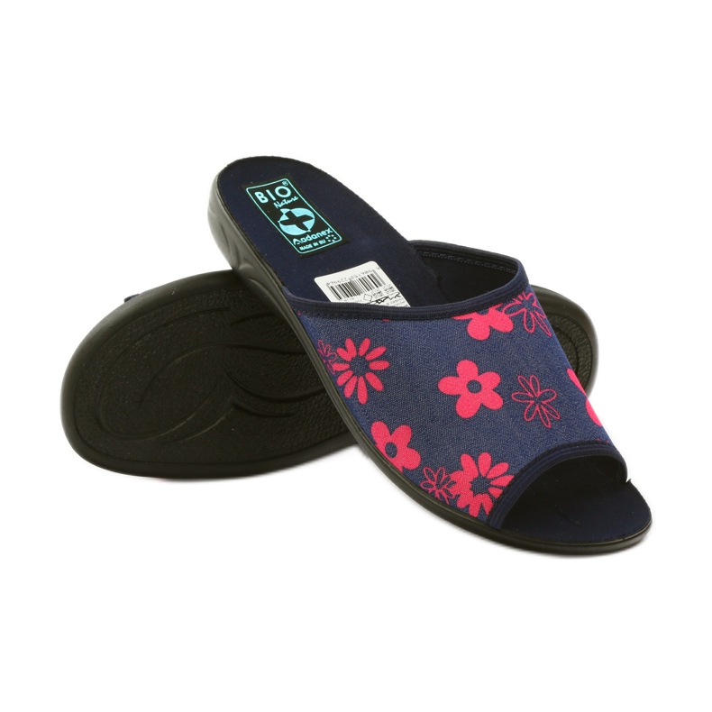 Chaussons femme à fleurs Adanex bleu marine rose 3 Chaussons femme à fleurs Adanex bleu marine rose 3