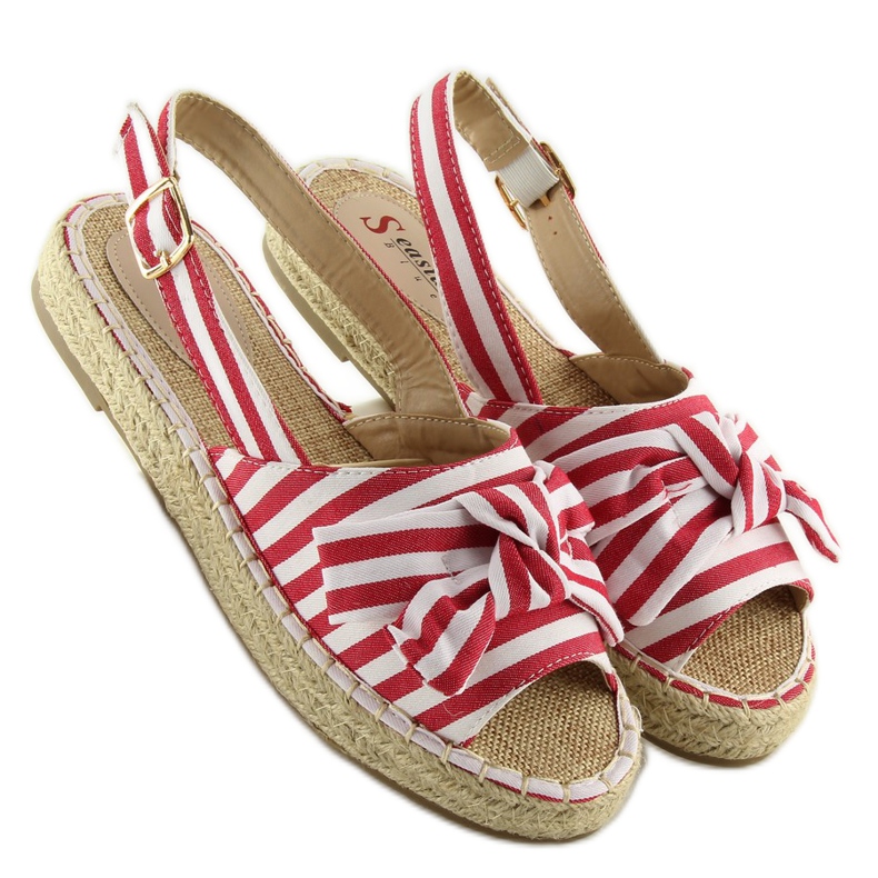 Sandales espadrilles à rayures rouges 1