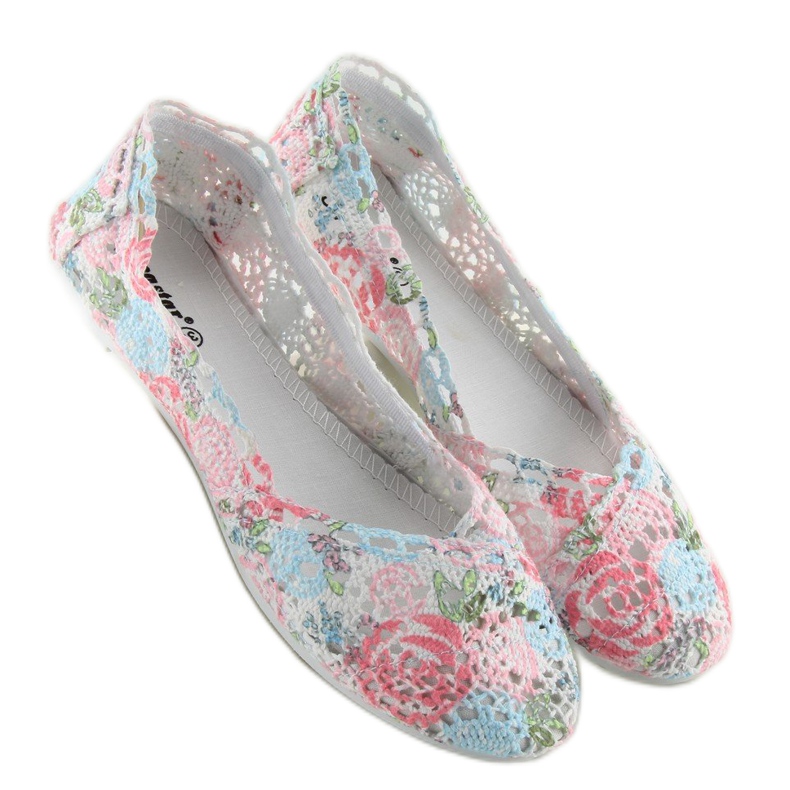 Ballerines en dentelle JX60P L.BLUE blanc 1