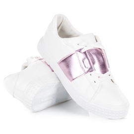 Baskets mode blanches violet 4