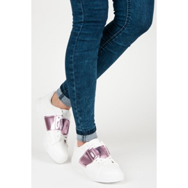 Baskets mode blanches violet 2