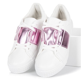 Baskets mode blanches violet 5