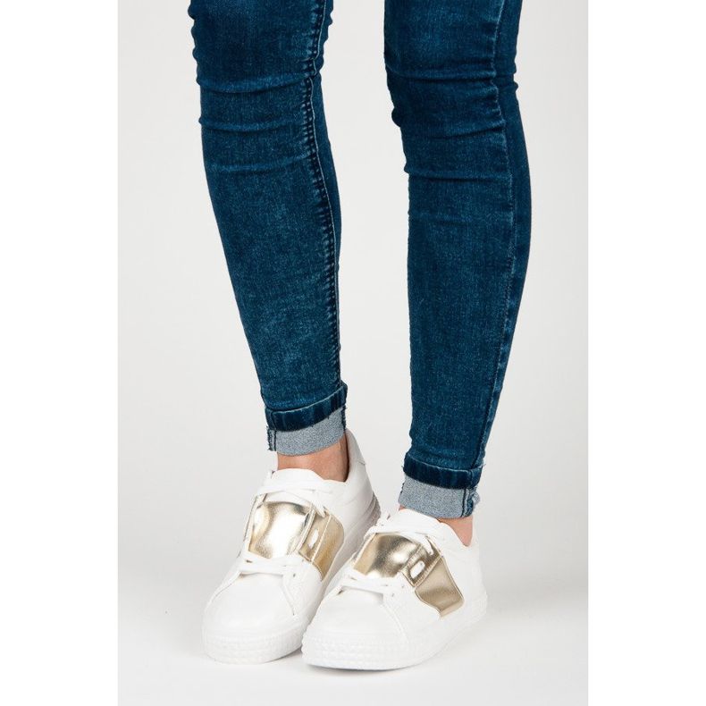 Baskets mode sport blanches jaune 1