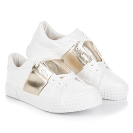 Baskets mode sport blanches jaune 3