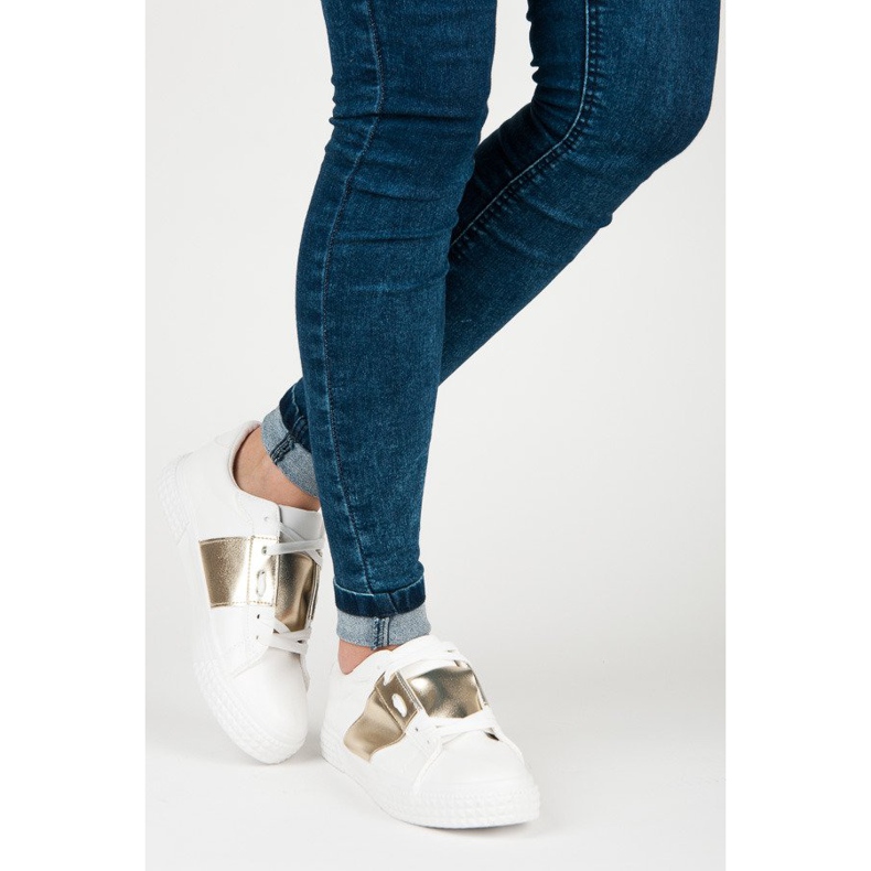 Baskets mode sport blanches jaune 2