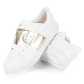 Baskets mode sport blanches jaune 4