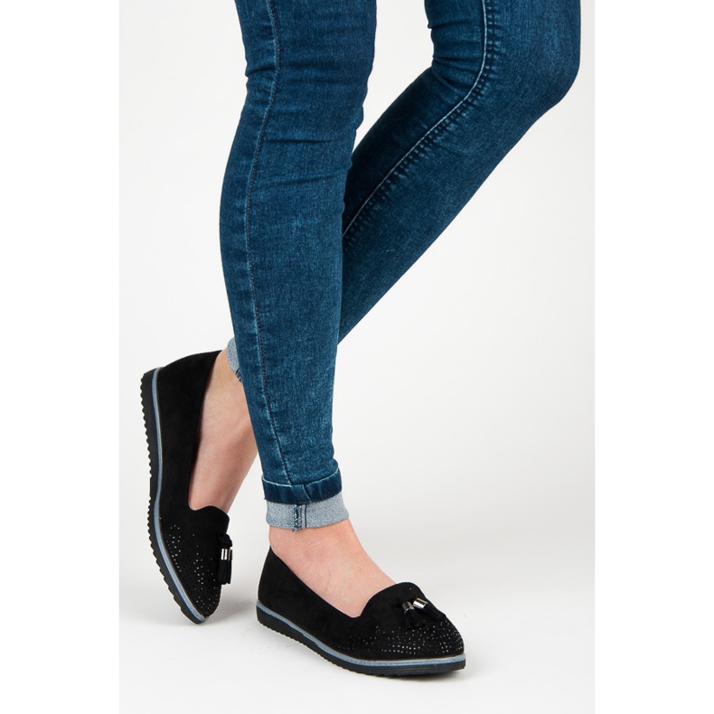Muto Ballerines en daim à franges noir 2
