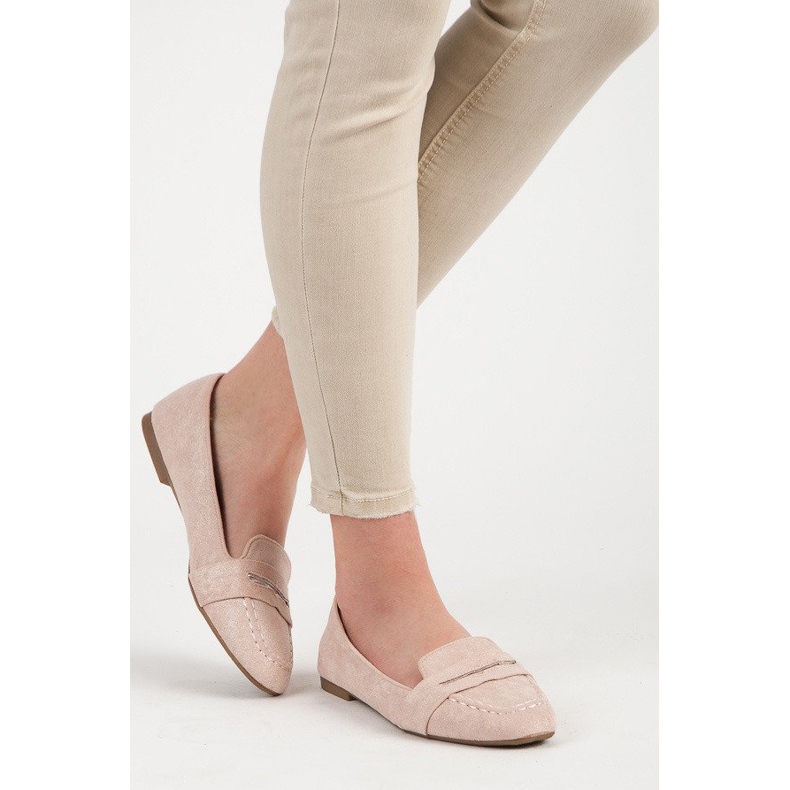 Small Swan Mocassins en daim à paillettes rose 2