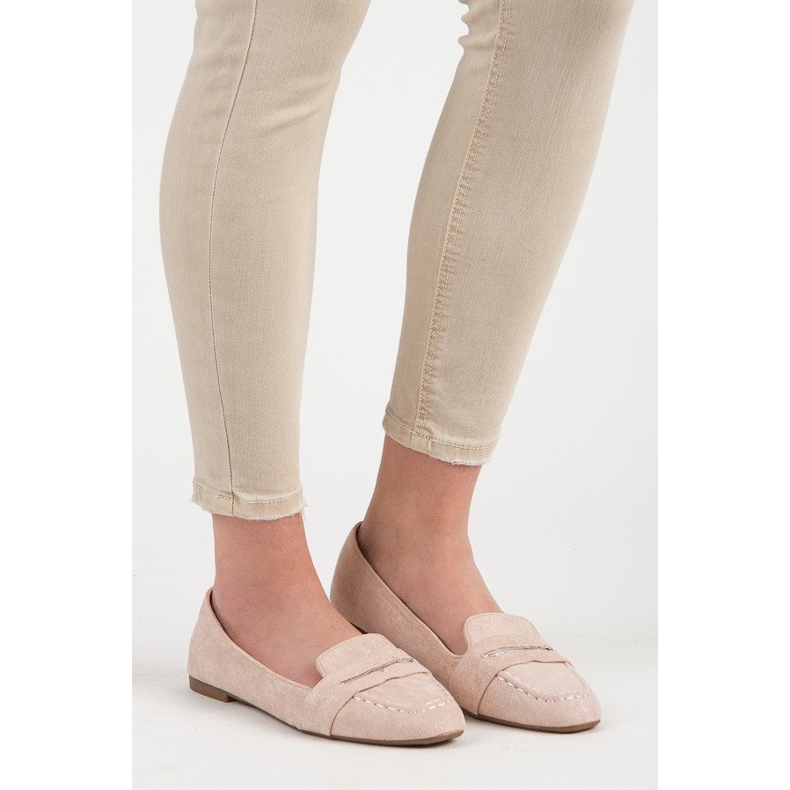 Small Swan Mocassins en daim à paillettes rose 1