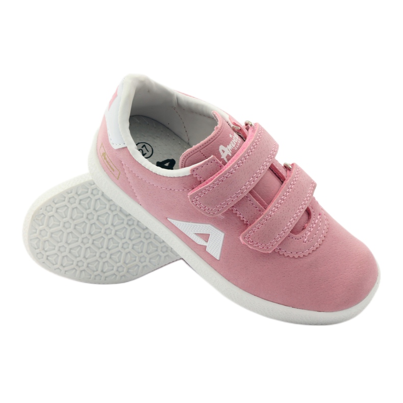 American Club Baskets de sport à semelle intérieure en cuir américain rose blanc 3