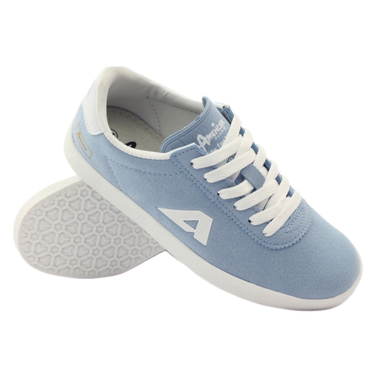 American Club Baskets de sport à semelle intérieure en cuir américain bleu blanc 3