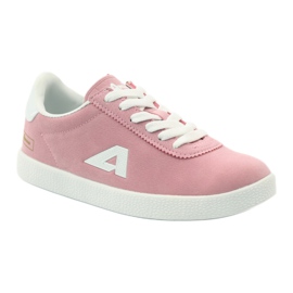 American Club Baskets de sport à semelle intérieure en cuir américain blanc rose 1