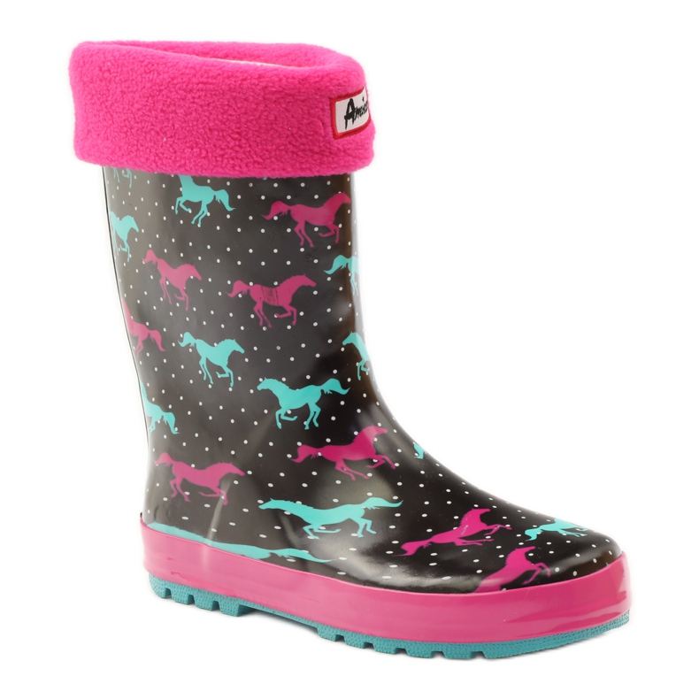 American Club Chaussettes galoches + insert chevaux américains noir vert rose 1