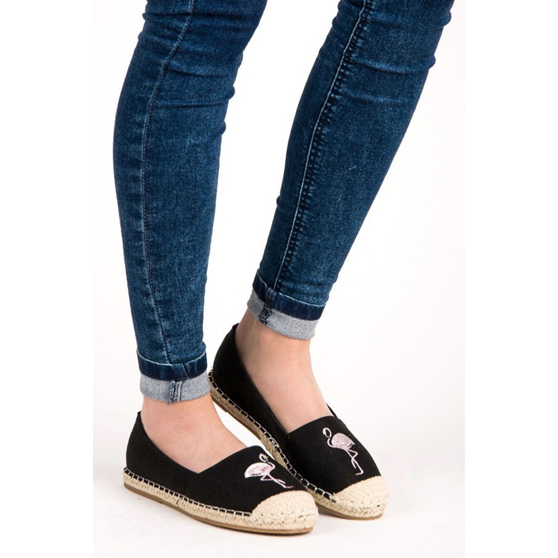 Bestelle Espadrilles noires avec un flamant rose le noir 1