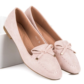 Small Swan Mocassins en daim à nœud rose 4