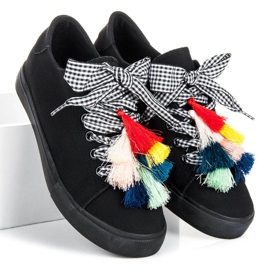 Ideal Shoes Baskets noires à franges 1