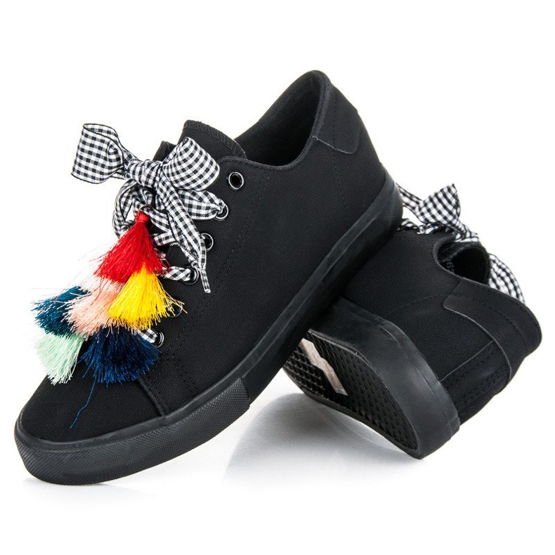 Ideal Shoes Baskets noires à franges 2