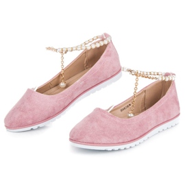 Ballerines en daim avec perles de vinceza rose 3