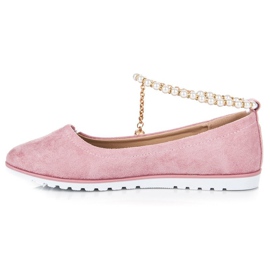 Ballerines en daim avec perles de vinceza rose 2