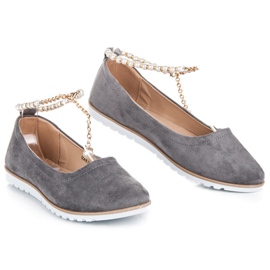 Ballerines en daim avec perles de vinceza gris 4