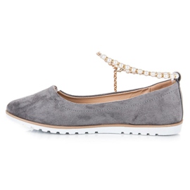 Ballerines en daim avec perles de vinceza gris 3