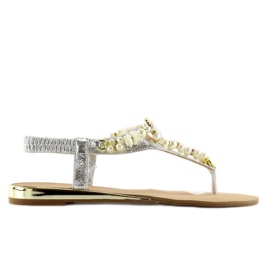 Sandales argentées avec perles D580 argent gris 1