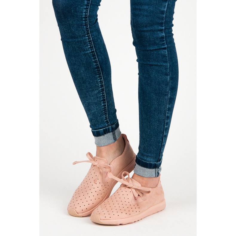 Kylie Slipons en daim ajouré rose 1