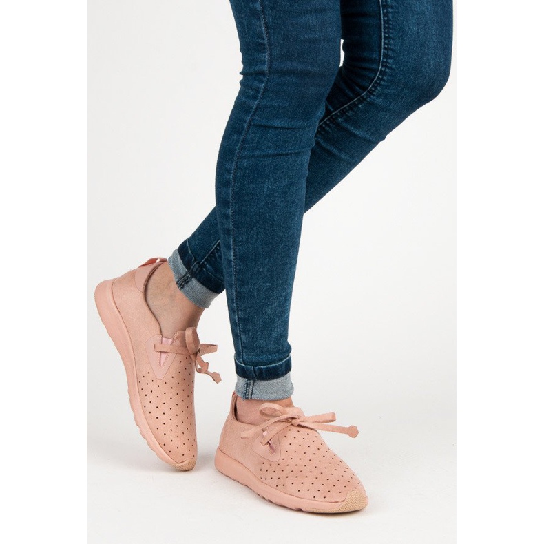 Kylie Slipons en daim ajouré rose 2